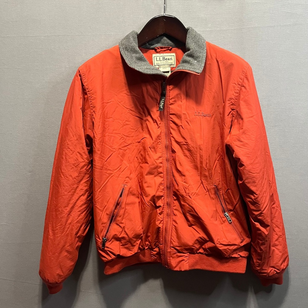 LL Bean Mens Three-Season Fleece Lined Bomber Jacket Red Orange Medium 205107